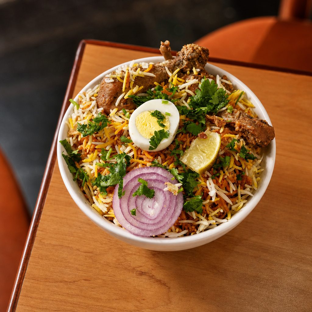 Hyderabadi Chicken Dum Biryani.